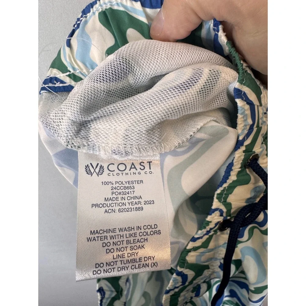 Coast Clothing Co Mens Swirl Print Quick Dry Swim Trunks Green‎ Blue Size M NEW